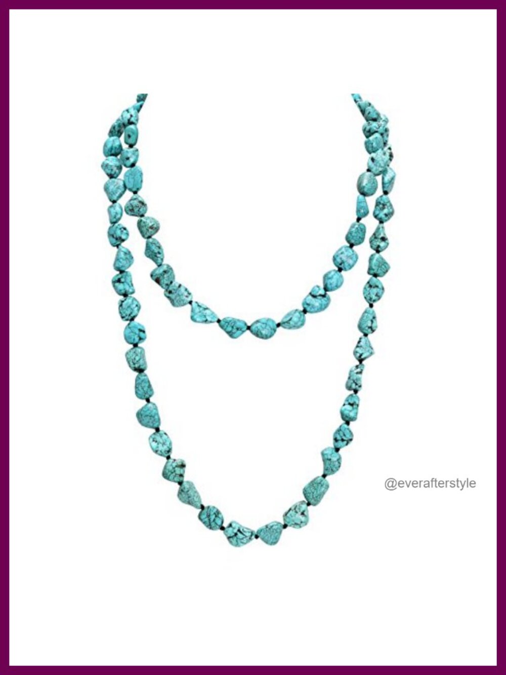 Turquoise Beads Endless Necklace Long Knotted Stone Multi-Strand Layer Handmade